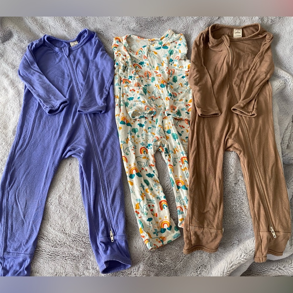 *THREE* Larkspur bamboo zip rompers 12-18 month